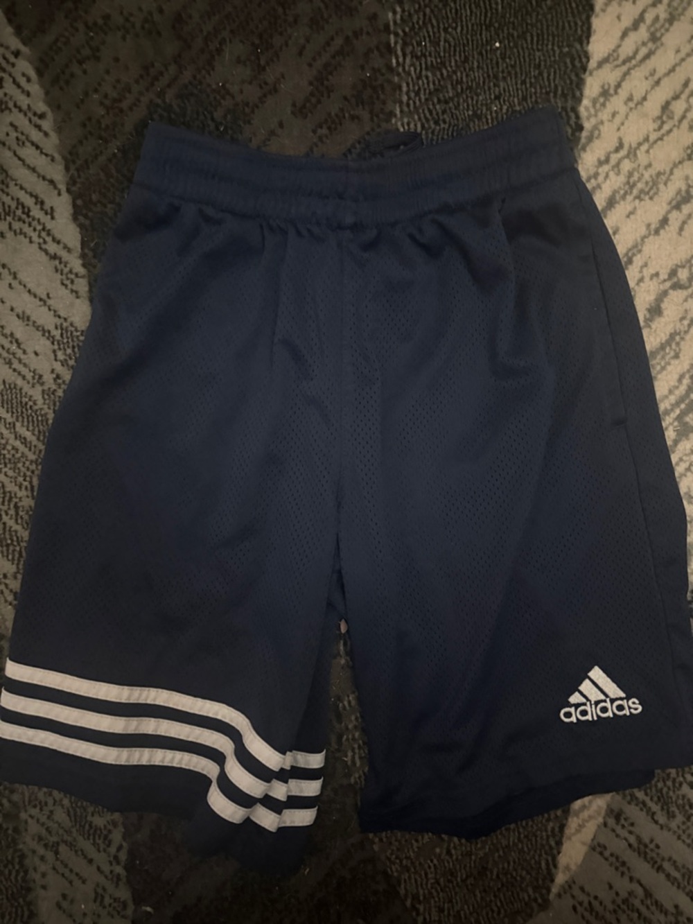 adidas Boys 10-12 Navy Athletic Mesh Shorts with White Stripes